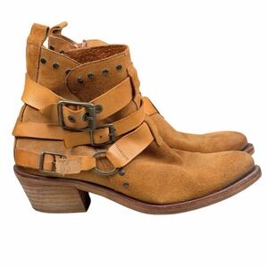 Women's SixtySeven ANTHROPOLOGIE Leather Buckle Wrapped Ankle BOOTS sz 38 US 7.5